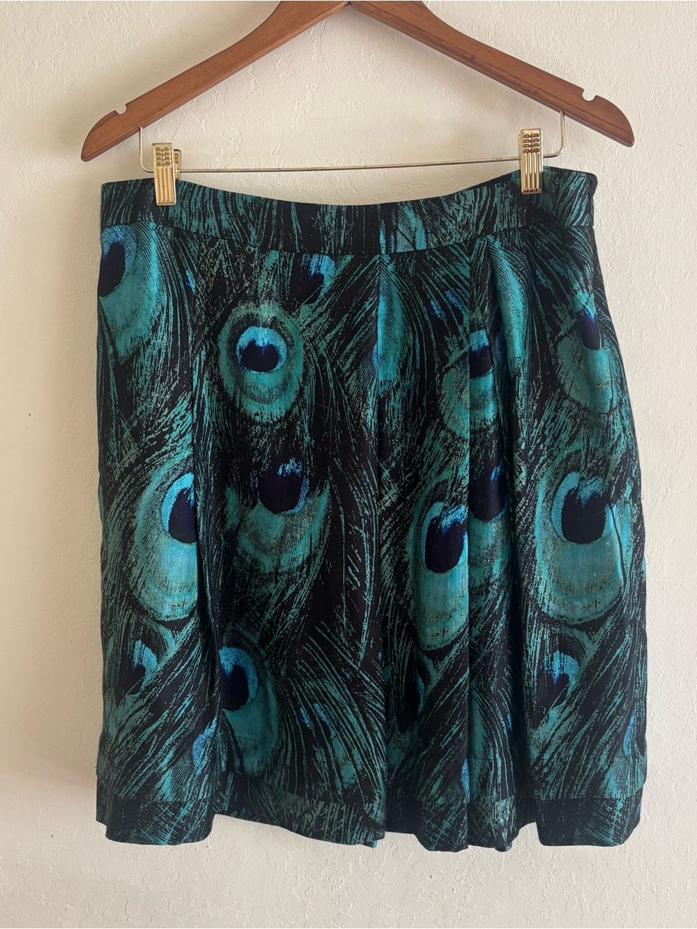 Vintage Y2K Etcetera Peacock Print A-Line Skirt - Teal & Black size 12